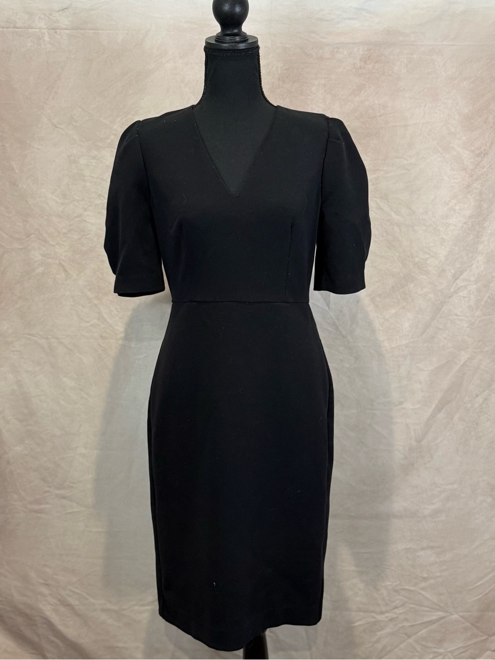 Ann Taylor Black Midi Sheath Dress with V-Neck and Puff Sleeves - Picture 8 of 12